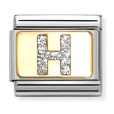 Nomination Composable Classic Link 030291/08 Silver Letter H in 18K Gold & Glitter Enamel